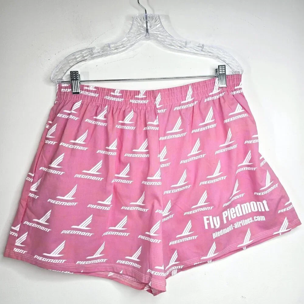 Vintage NWOT Fly Piedmont Airlines Pink White Elastic Shorts Made In USA